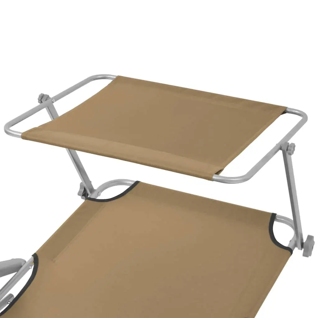 Folding Sun Lounger Adjustable Canopy Outdoor Sunbed Garden Beach Recliner Taupe