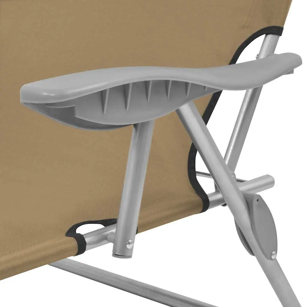 Folding Sun Lounger Adjustable Canopy Outdoor Sunbed Garden Beach Recliner Taupe