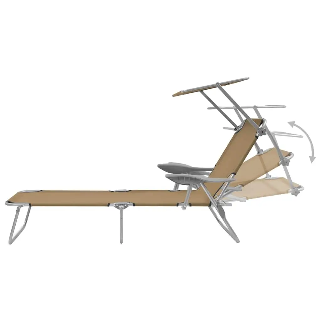 Folding Sun Lounger Adjustable Canopy Outdoor Sunbed Garden Beach Recliner Taupe
