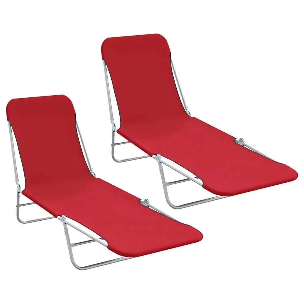 Sun Loungers Adjustable Backrest Foldable 2 pcs Garden Beach Outdoor Seating Red