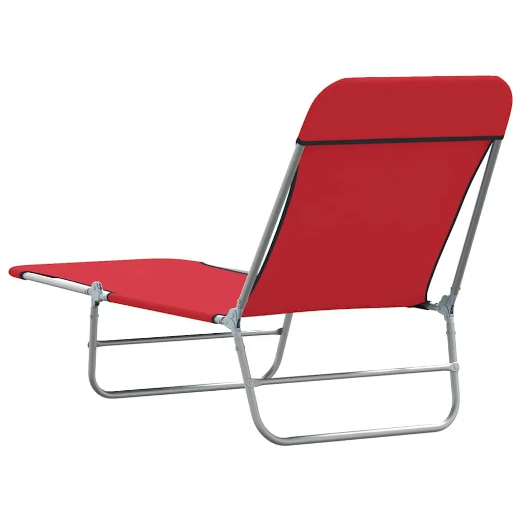 Sun Loungers Adjustable Backrest Foldable 2 pcs Garden Beach Outdoor Seating Red