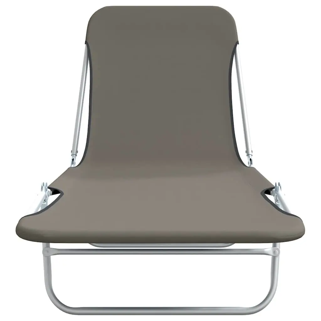 Folding Sun Loungers Adjustable Backrest 2pc Set Garden Beach Chairs Grey