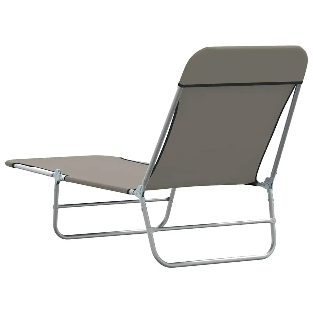 Folding Sun Loungers Adjustable Backrest 2pc Set Garden Beach Chairs Grey