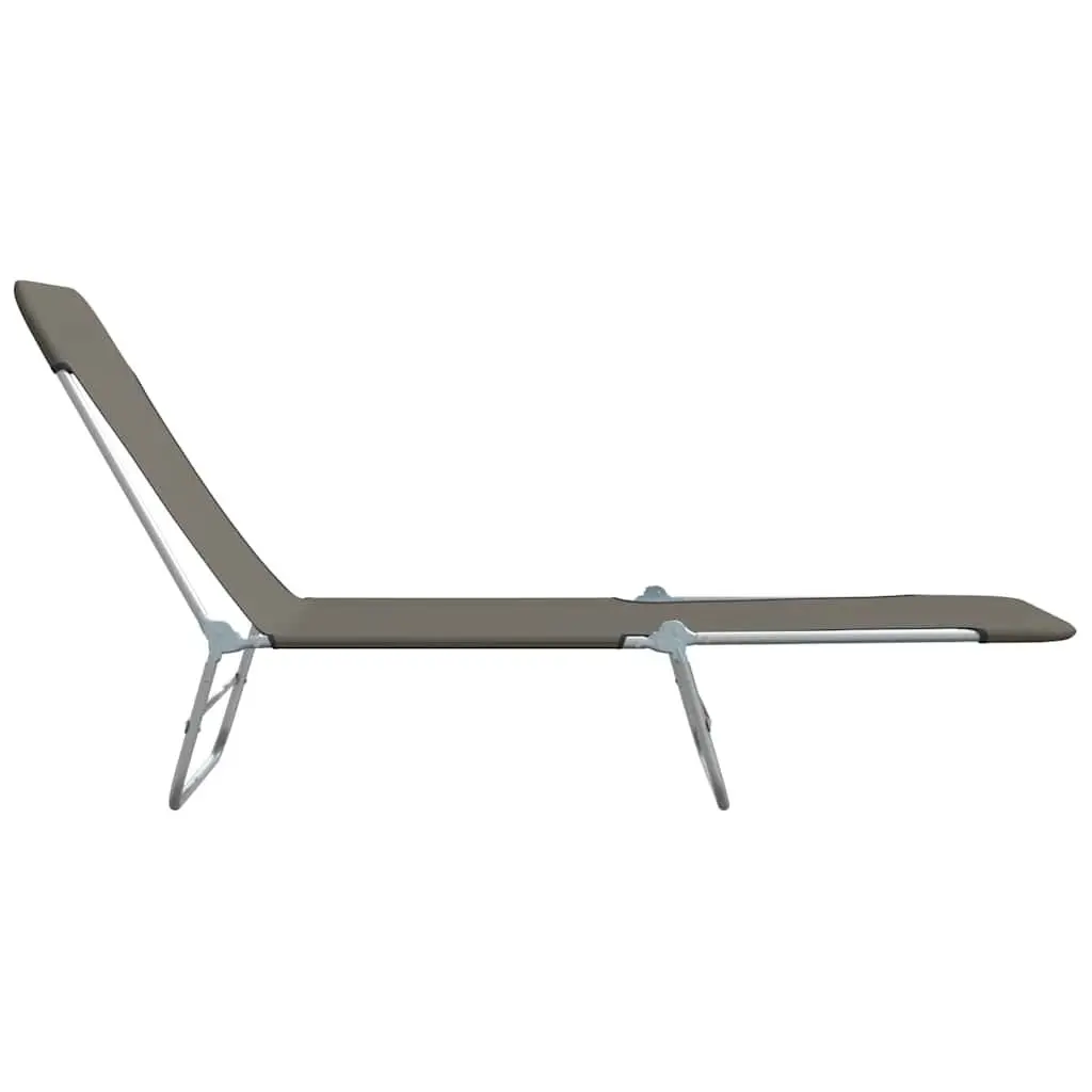 Folding Sun Loungers Adjustable Backrest 2pc Set Garden Beach Chairs Grey