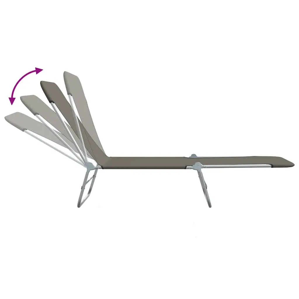 Folding Sun Loungers Adjustable Backrest 2pc Set Garden Beach Chairs Grey