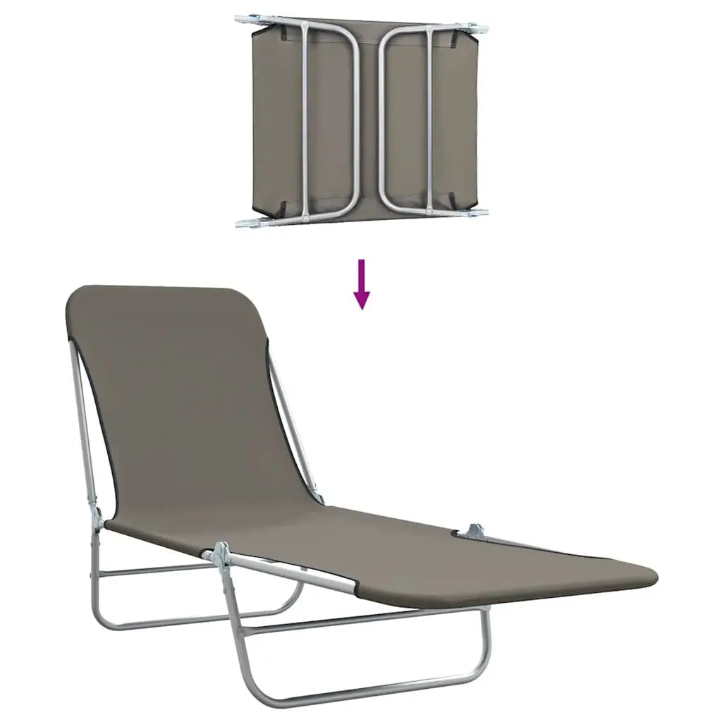 Folding Sun Loungers Adjustable Backrest 2pc Set Garden Beach Chairs Grey
