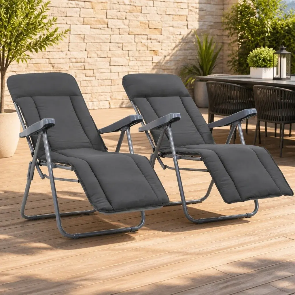 Folding Garden Chairs Outdoor Reclining 2 pcs Grey