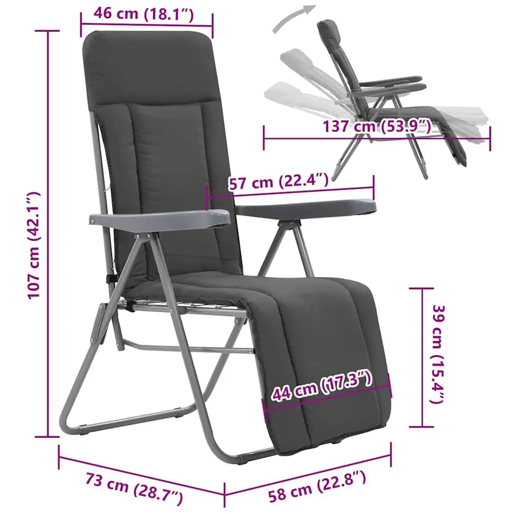 Folding Garden Chairs Outdoor Reclining 2 pcs Grey