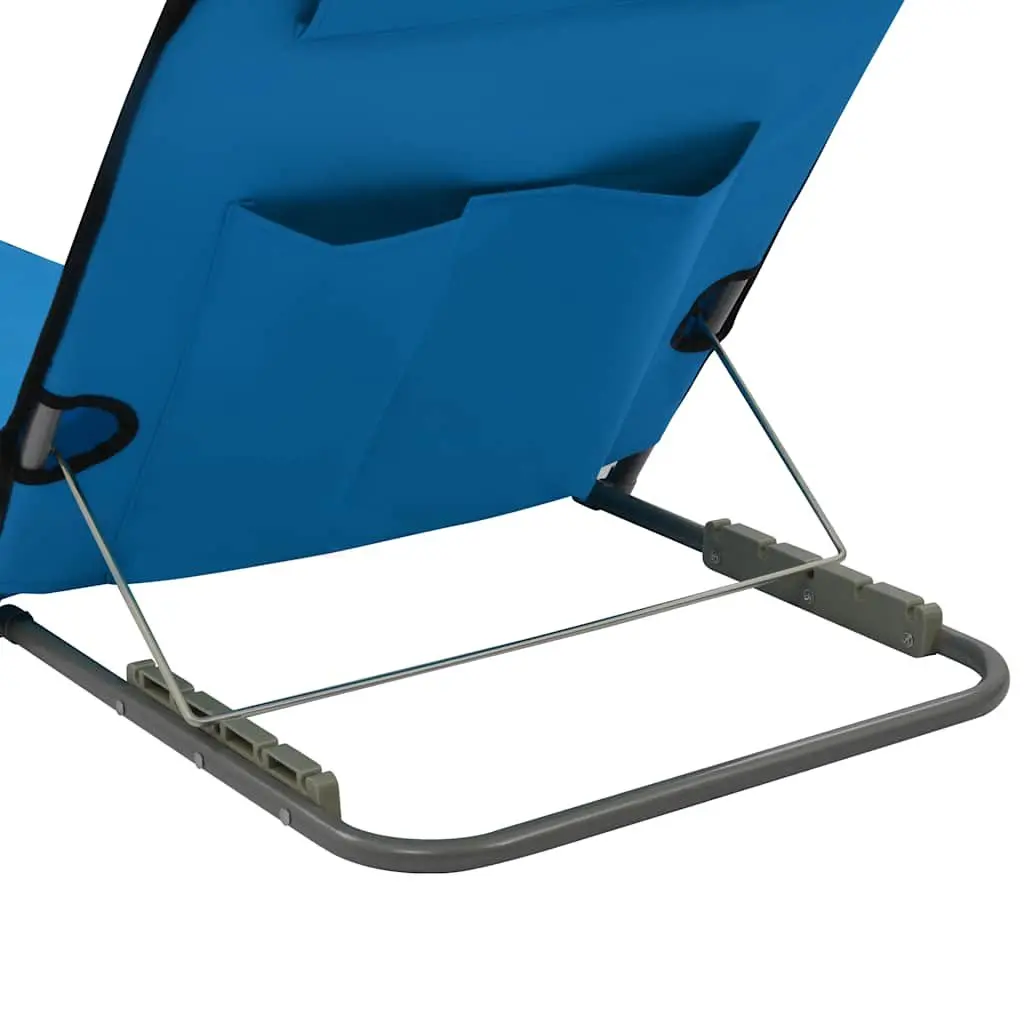 Folding Beach Lounger Set 2 pcs Adjustable Backrest Steel Frame Fabric Sun Chair Blue