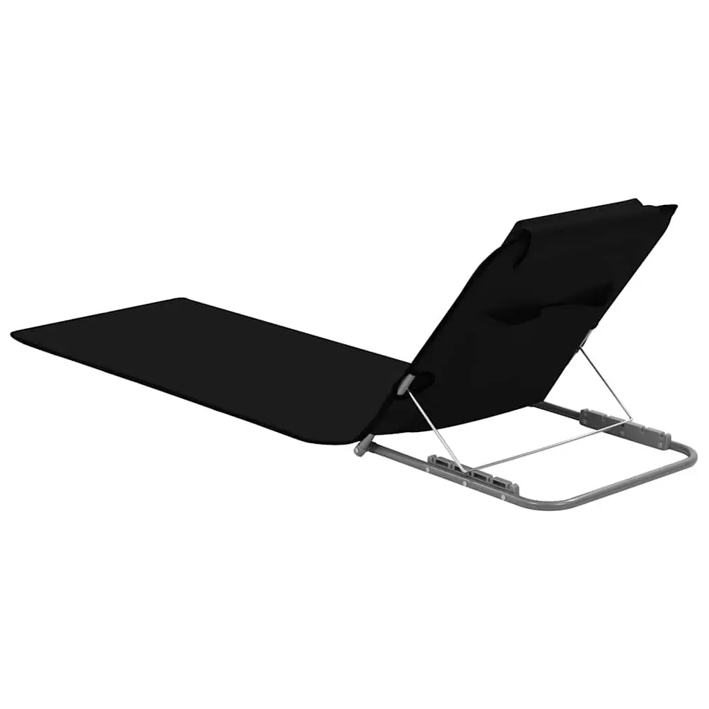 Folding Beach Chairs Adjustable Backrest 2 Piece Set Steel Frame Fabric Black