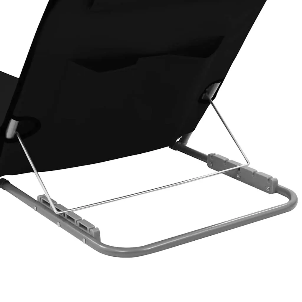 Folding Beach Chairs Adjustable Backrest 2 Piece Set Steel Frame Fabric Black