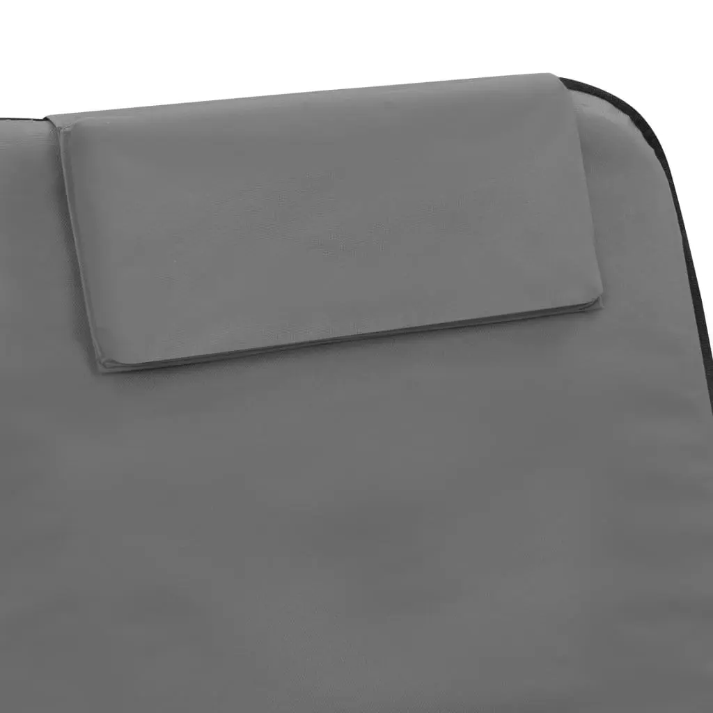 Folding Beach Chair Set 2 pcs Sun Lounger Recliner Steel Frame Fabric Grey