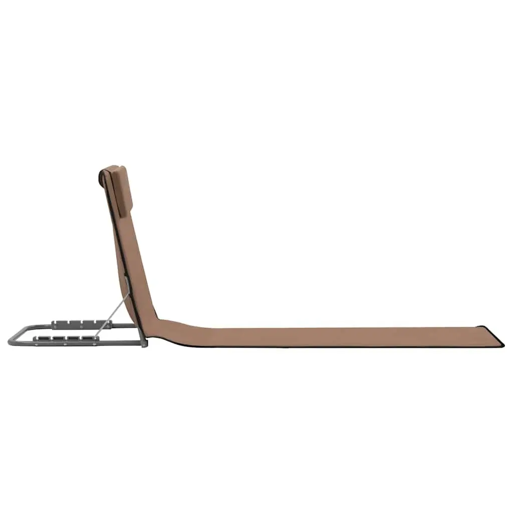 Folding Beach Mats Adjustable Backrest 2 Piece Brown Steel Frame Fabric Lounger Chair Set