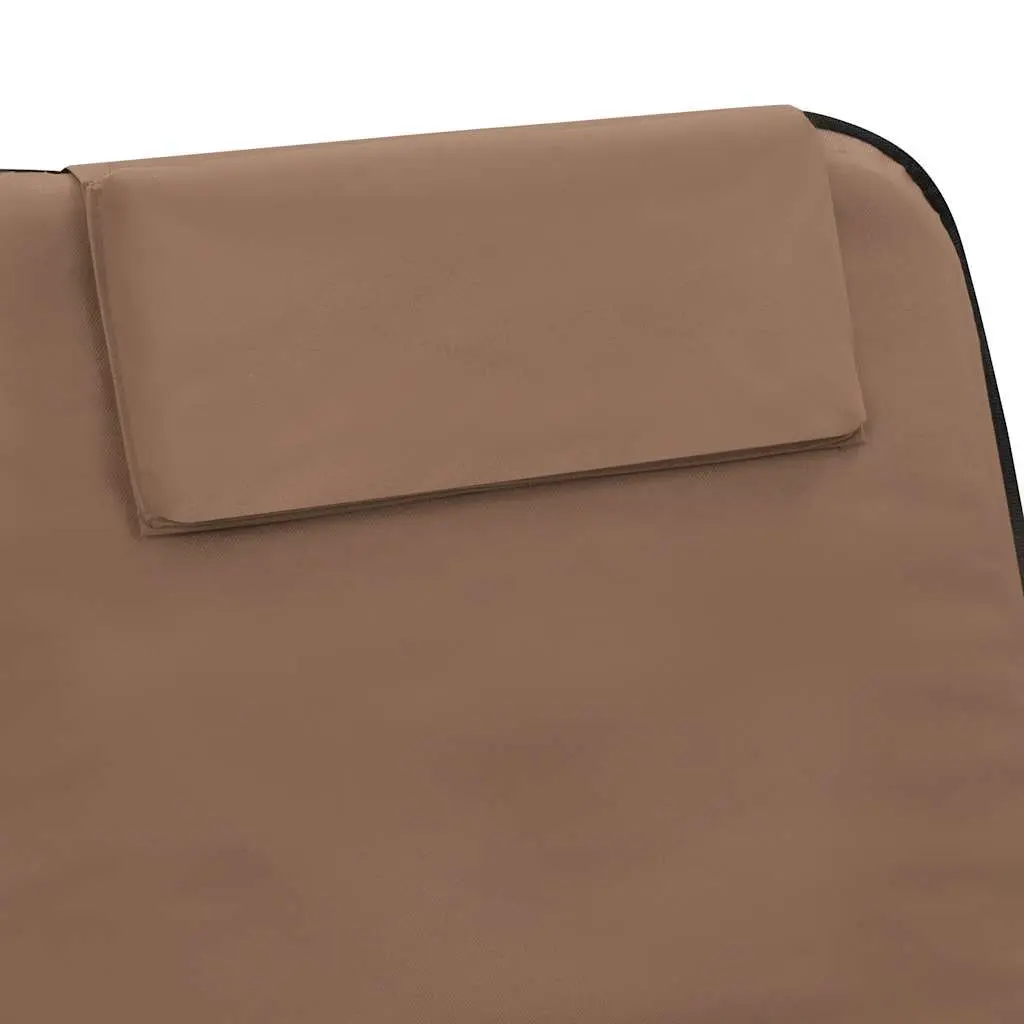 Folding Beach Mats Adjustable Backrest 2 Piece Brown Steel Frame Fabric Lounger Chair Set
