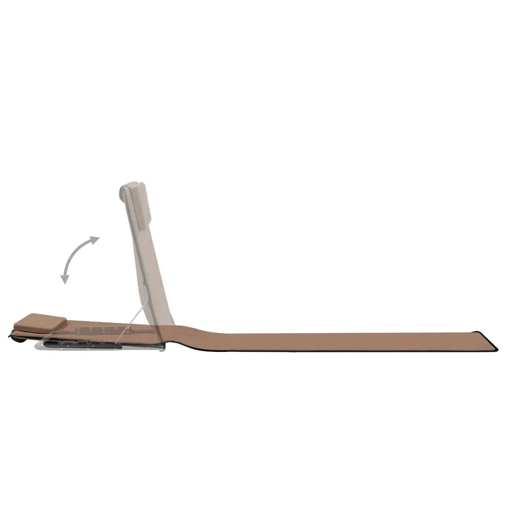 Folding Beach Mats Adjustable Backrest 2 Piece Brown Steel Frame Fabric Lounger Chair Set