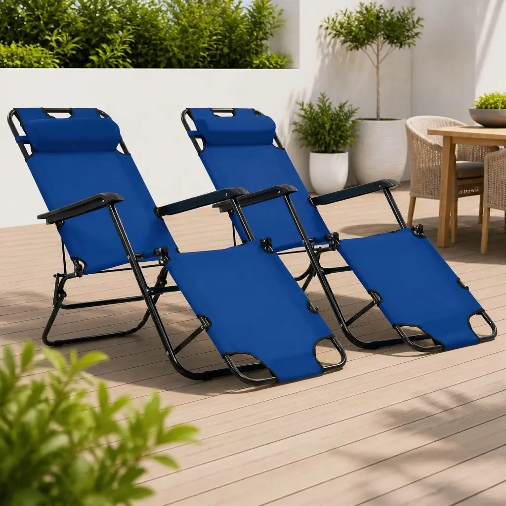 Folding Sun Loungers Outdoor Garden Reclining Chairs 2 pcs Adjustable Blue
