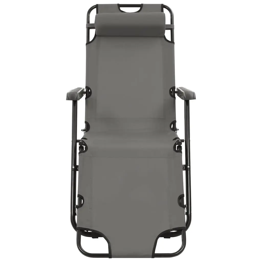 Sun Loungers Folding 2 pcs Grey Adjustable Reclining Garden Beach Chairs