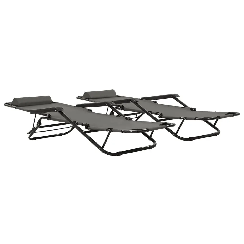 Sun Loungers Folding 2 pcs Grey Adjustable Reclining Garden Beach Chairs