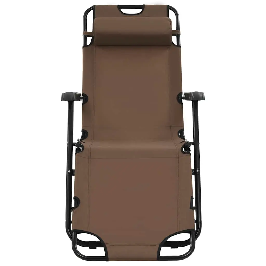Folding Sun Loungers Adjustable Reclining Chairs Outdoor Brown 2 Piece
