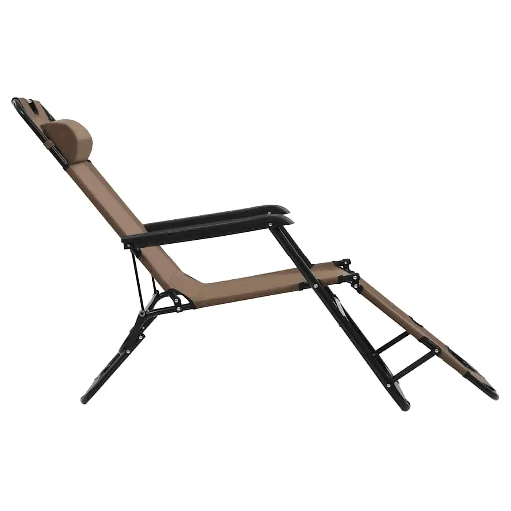 Folding Sun Loungers Adjustable Reclining Chairs Outdoor Brown 2 Piece