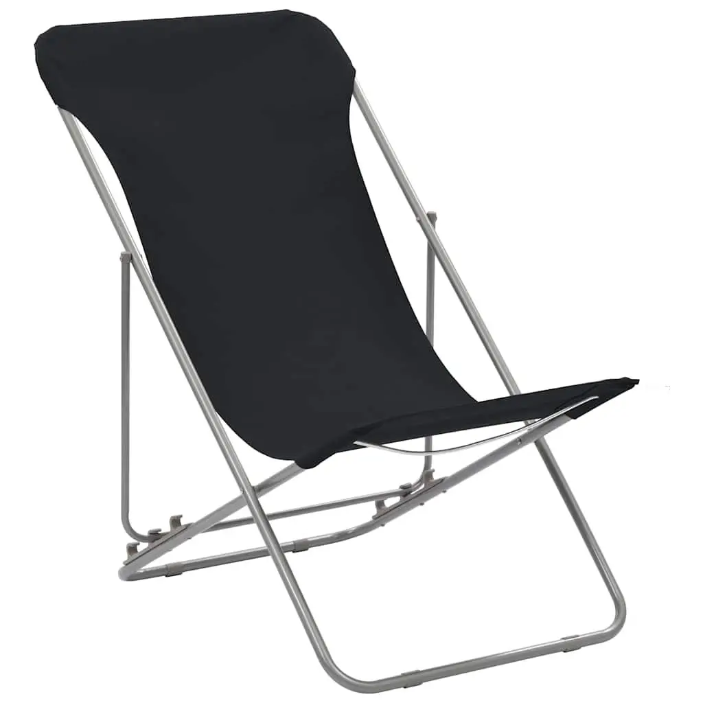 Folding Beach Chairs 2 pcs Steel Frame Oxford Fabric Outdoor Lounger Recliner