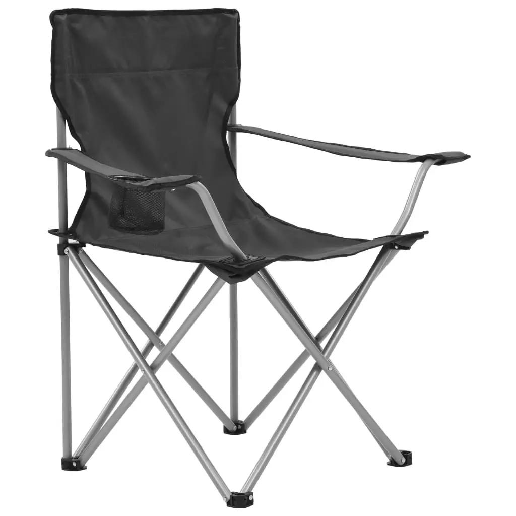 Camping Table and Chair Set 3 Pieces Foldable Outdoor Furniture Grey