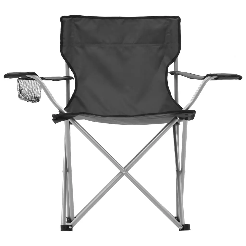 Camping Table and Chair Set 3 Pieces Foldable Outdoor Furniture Grey