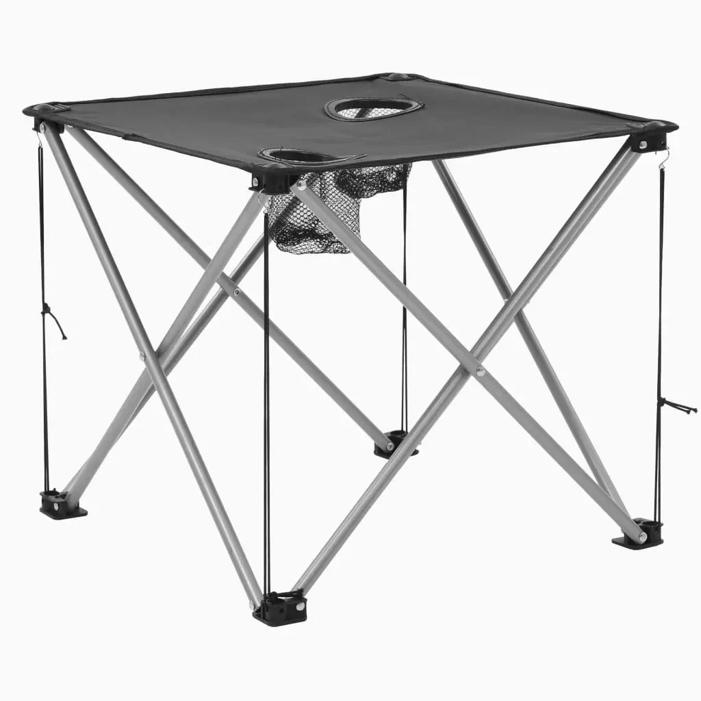 Camping Table and Chair Set 3 Pieces Foldable Outdoor Furniture Grey