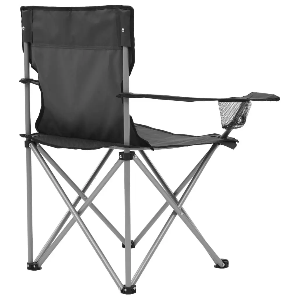 Camping Table and Chair Set 3 Pieces Foldable Outdoor Furniture Grey