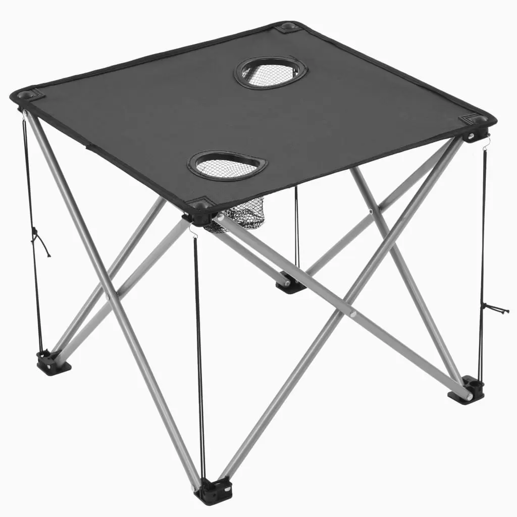 Camping Table and Chair Set 3 Pieces Foldable Outdoor Furniture Grey