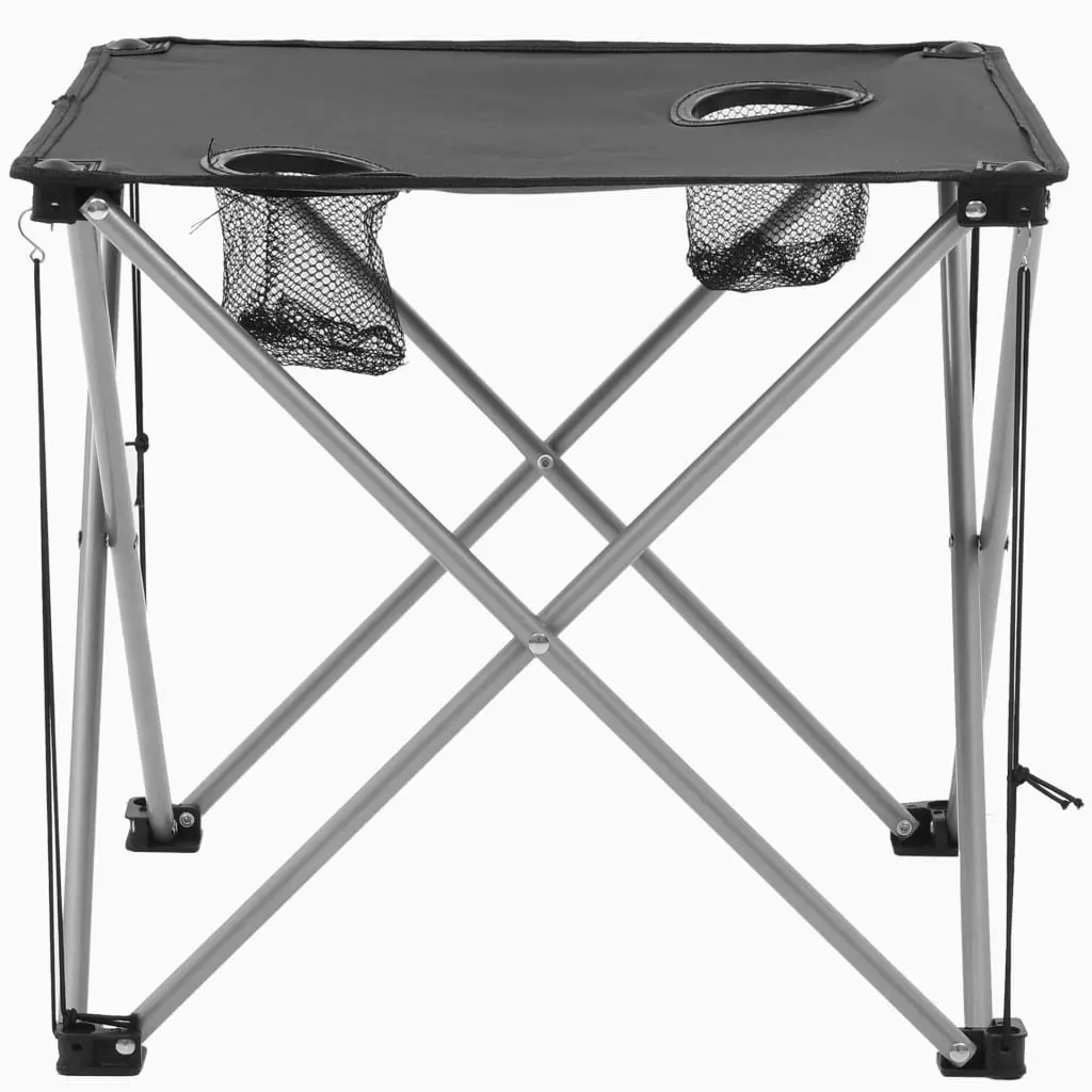 Camping Table and Chair Set 3 Pieces Foldable Outdoor Furniture Grey