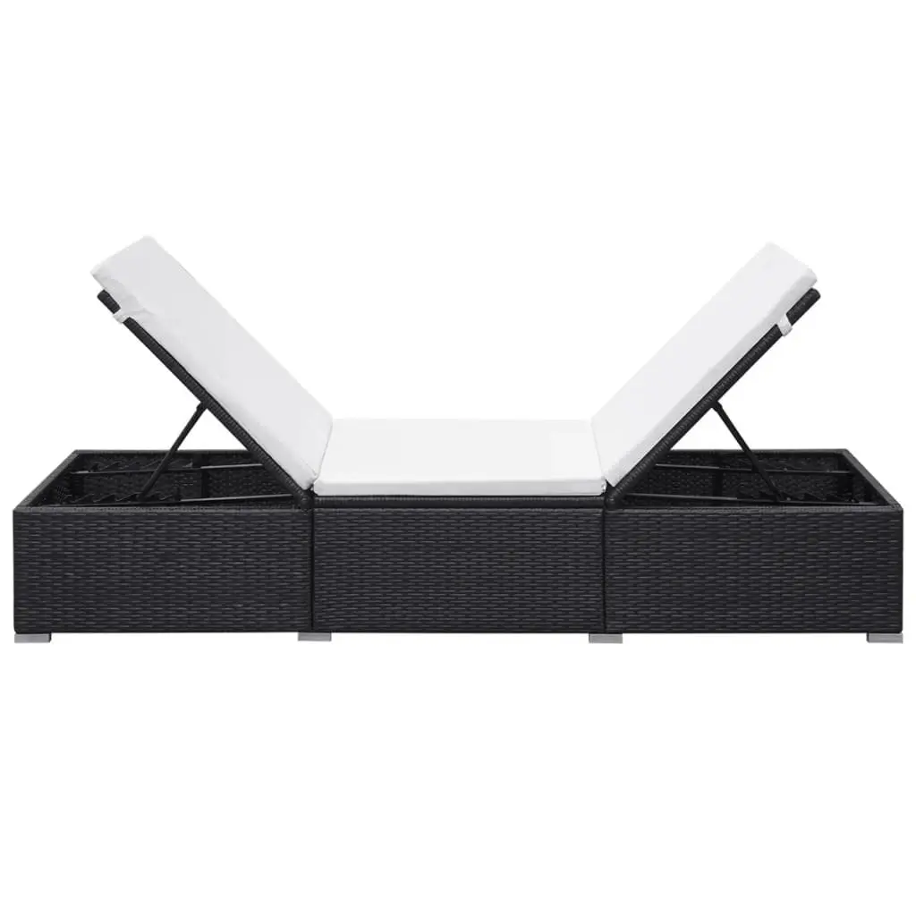 Sun Lounger with Cushion Poly Rattan Outdoor Patio Garden Lounge Chair Black