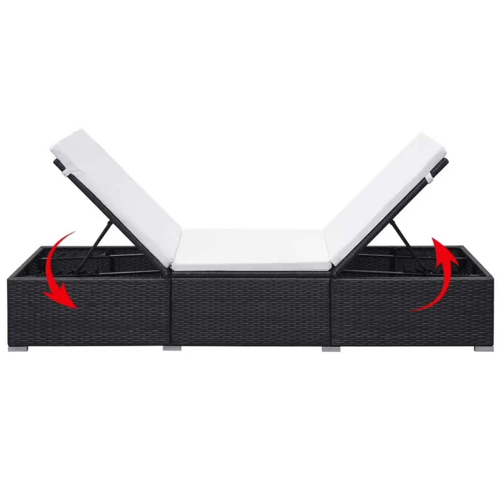 Sun Lounger with Cushion Poly Rattan Outdoor Patio Garden Lounge Chair Black