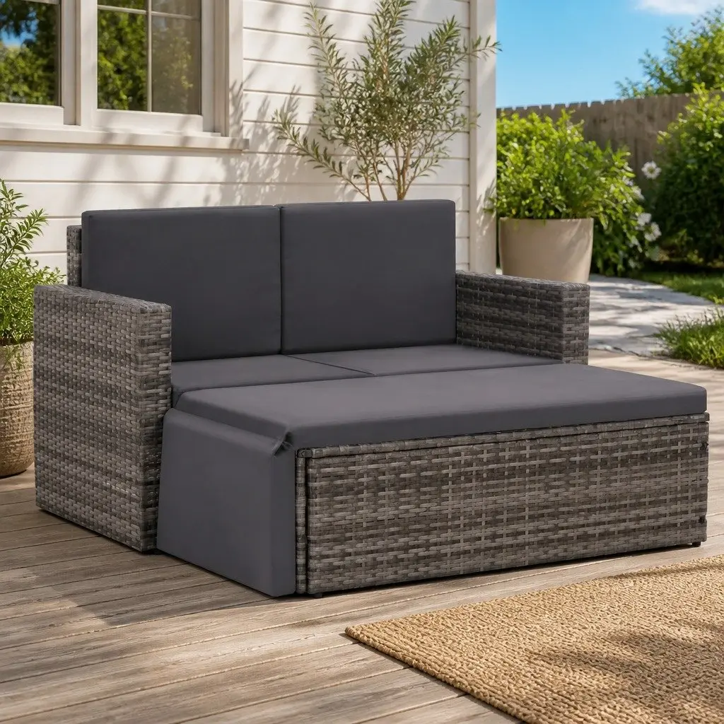 2 Piece Garden Lounge Set Sofa Stool Grey