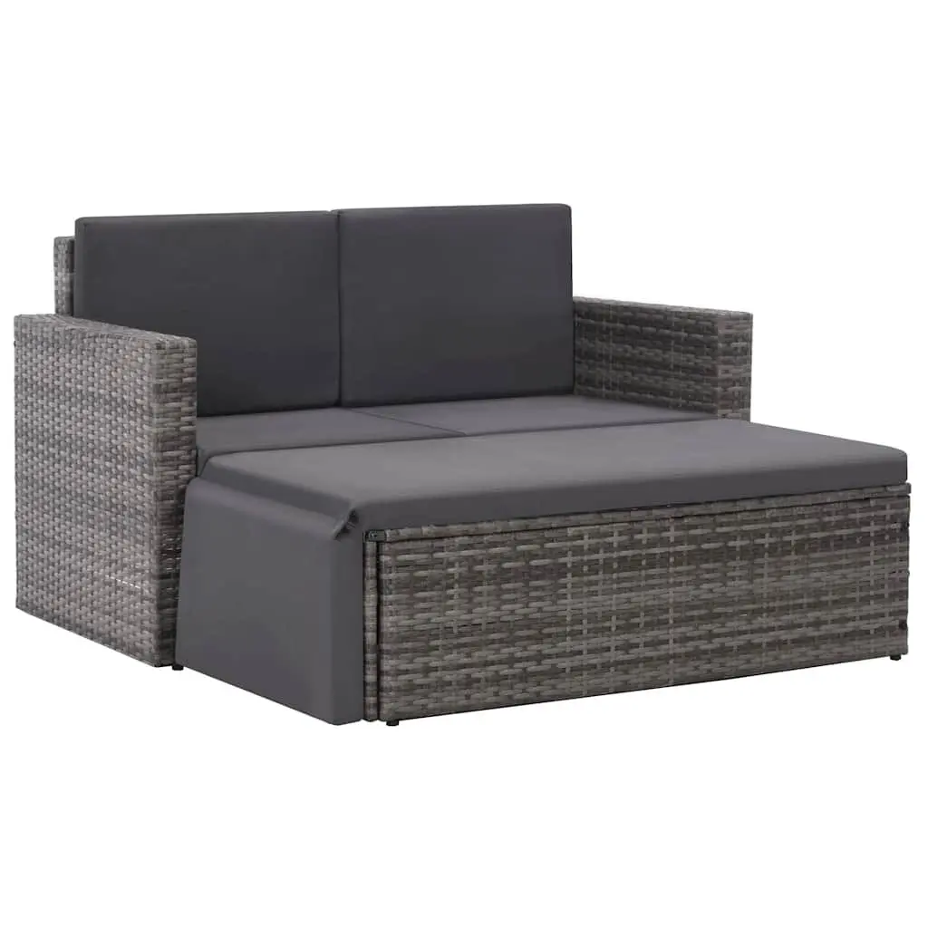2 Piece Garden Lounge Set Sofa Stool Grey