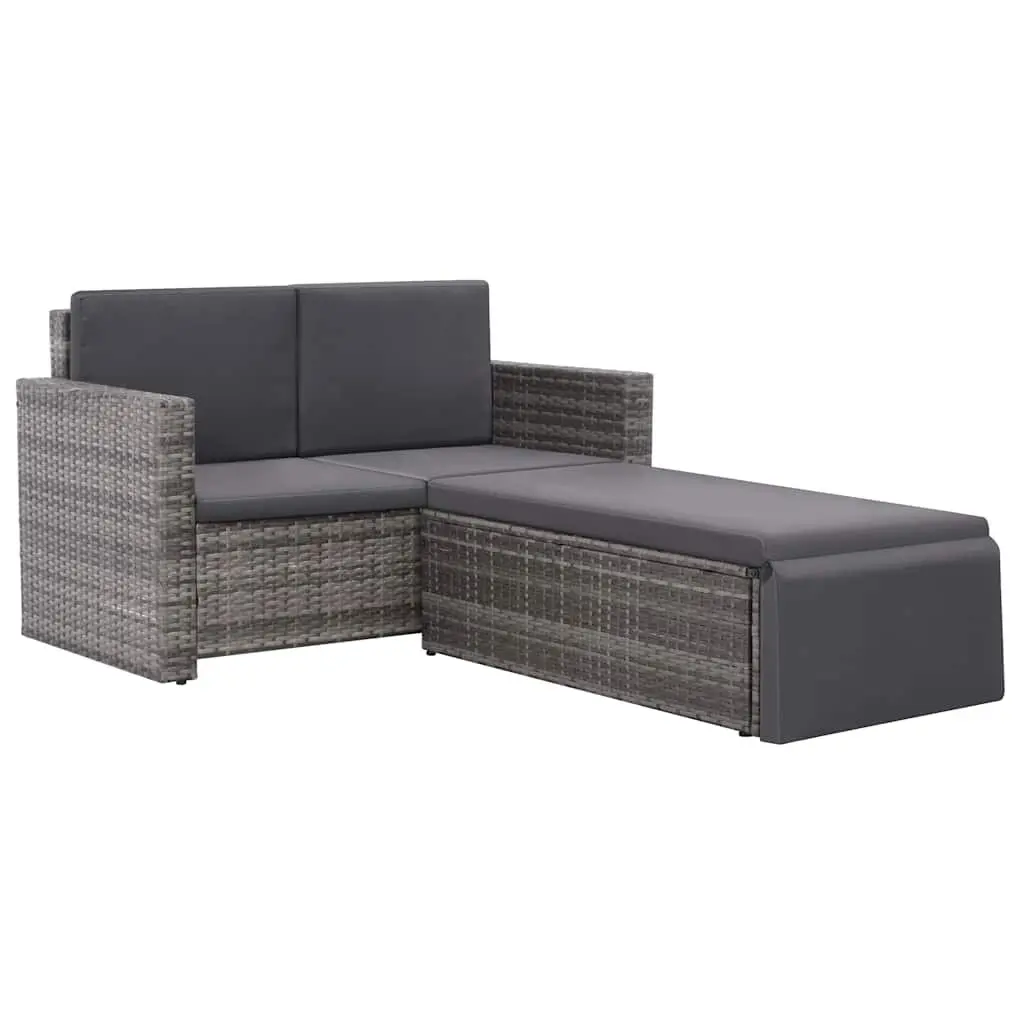 2 Piece Garden Lounge Set Sofa Stool Grey