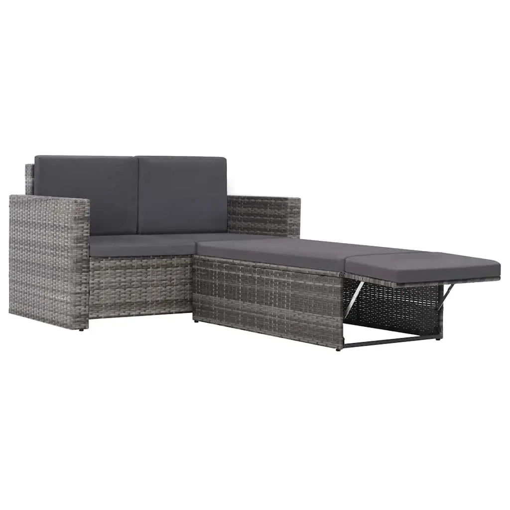 2 Piece Garden Lounge Set Sofa Stool Grey