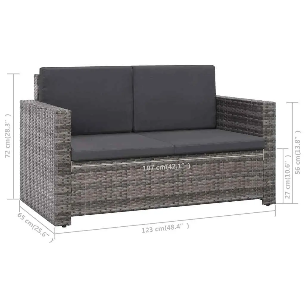 2 Piece Garden Lounge Set Sofa Stool Grey