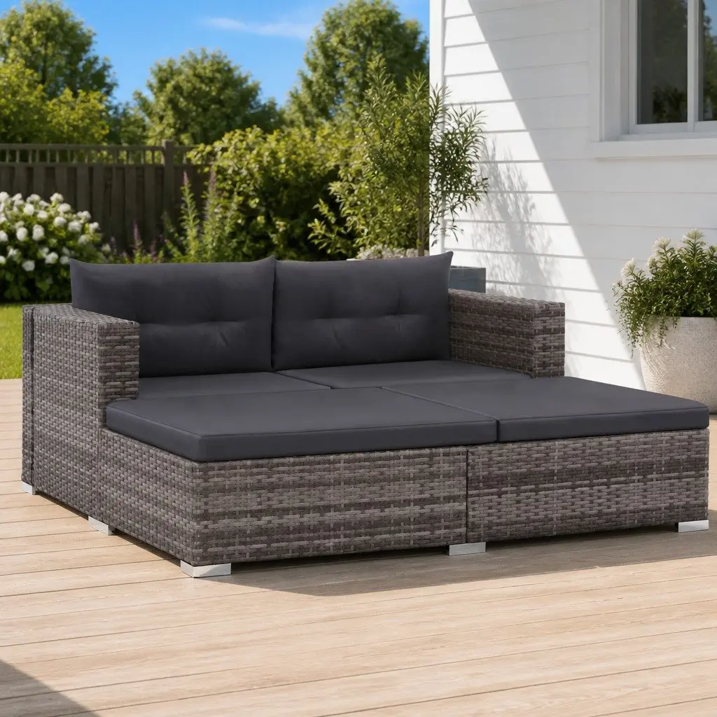 Garden Lounge Set 3 Piece Outdoor Sofa Rattan Patio Furniture with Cushions Grey