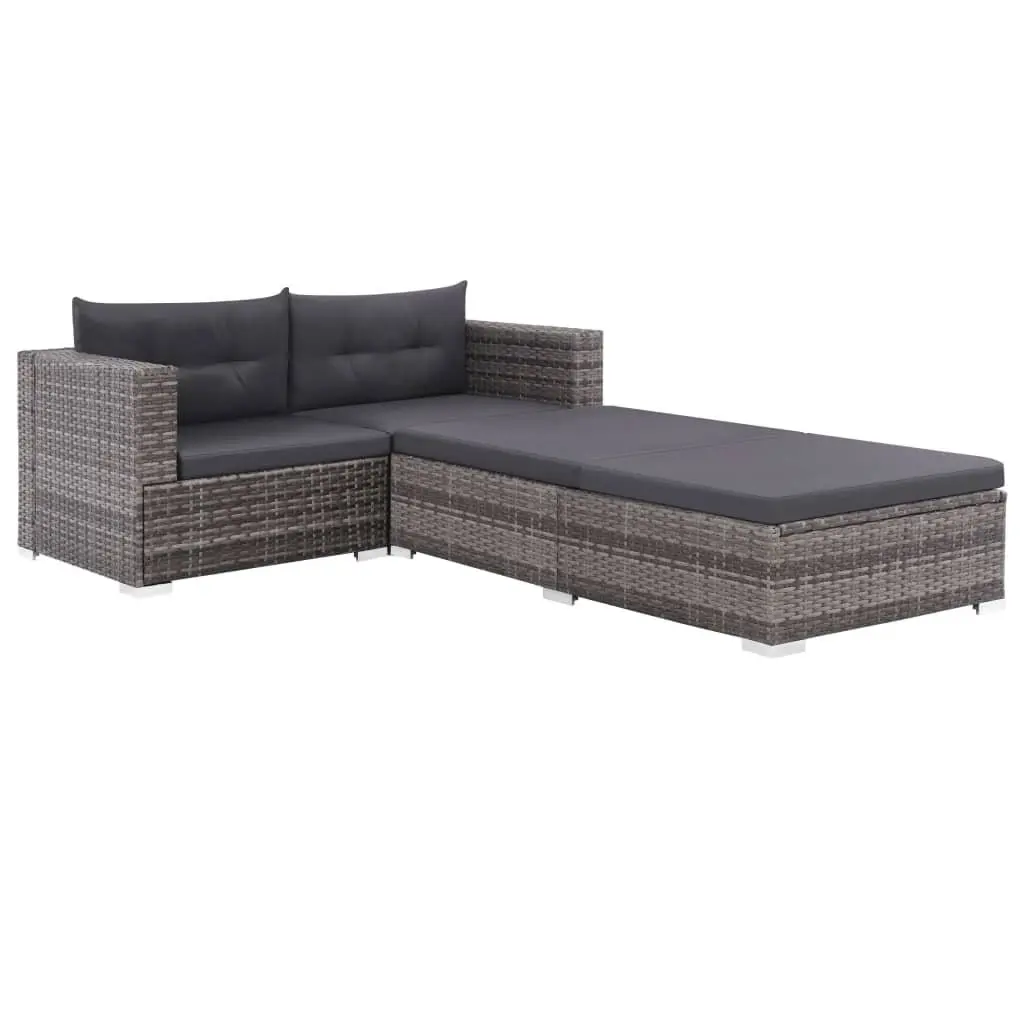 Garden Lounge Set 3 Piece Outdoor Sofa Rattan Patio Furniture with Cushions Grey