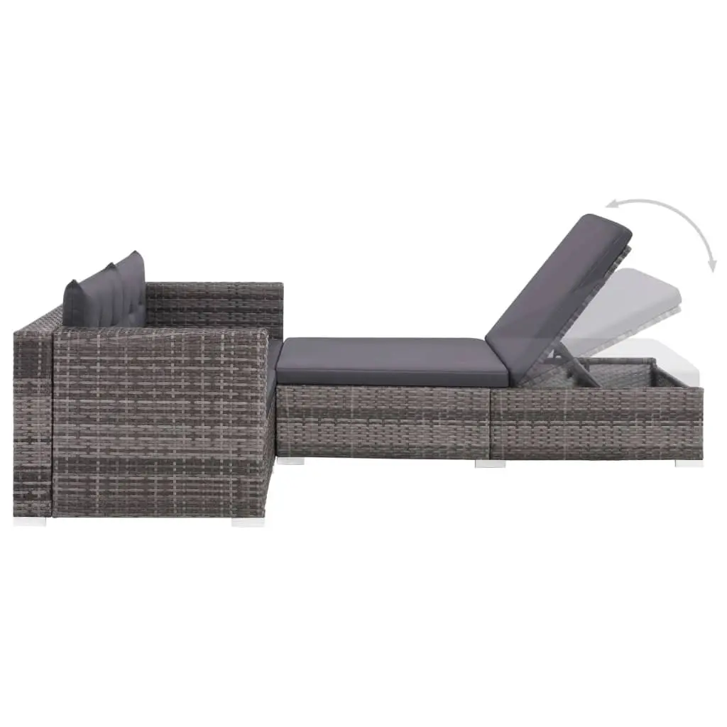 Garden Lounge Set 3 Piece Outdoor Sofa Rattan Patio Furniture with Cushions Grey