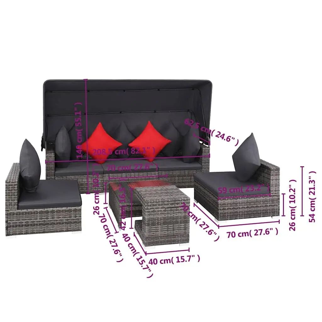 Garden Lounge Set 7 Piece Outdoor Furniture Sofa with Canopy Grey