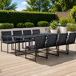 Outdoor Dining Set 9 Piece Garden Furniture Black Poly Rattan Table Chairs