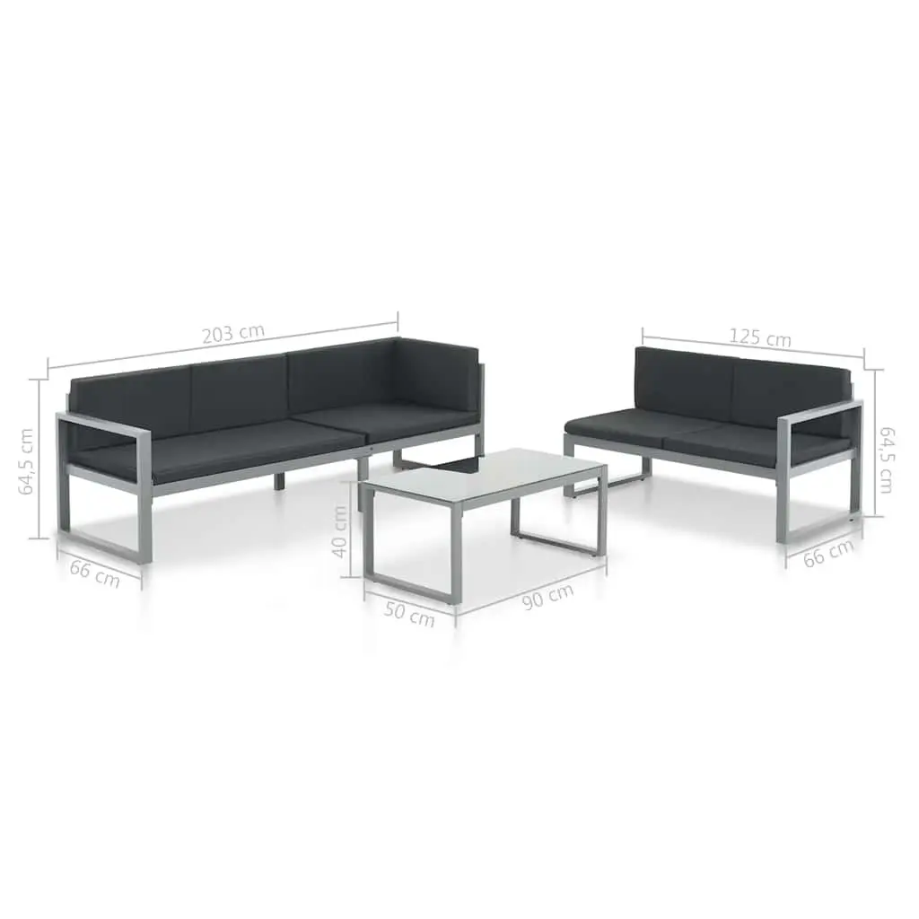 Outdoor Lounge Set Garden Furniture 3 Piece Aluminium Frame with Cushions Black