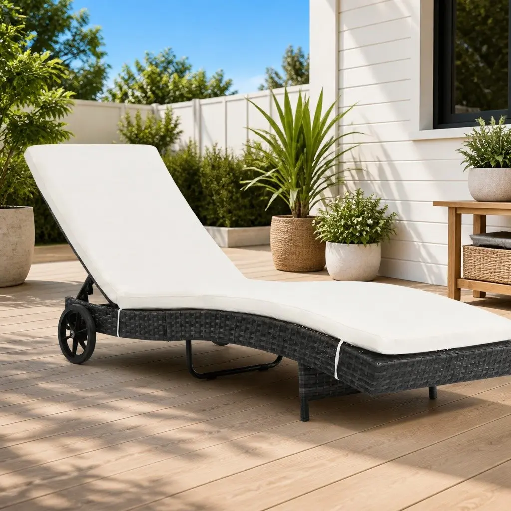 Sun Lounger Adjustable Backrest Garden Patio Chaise Longue Black