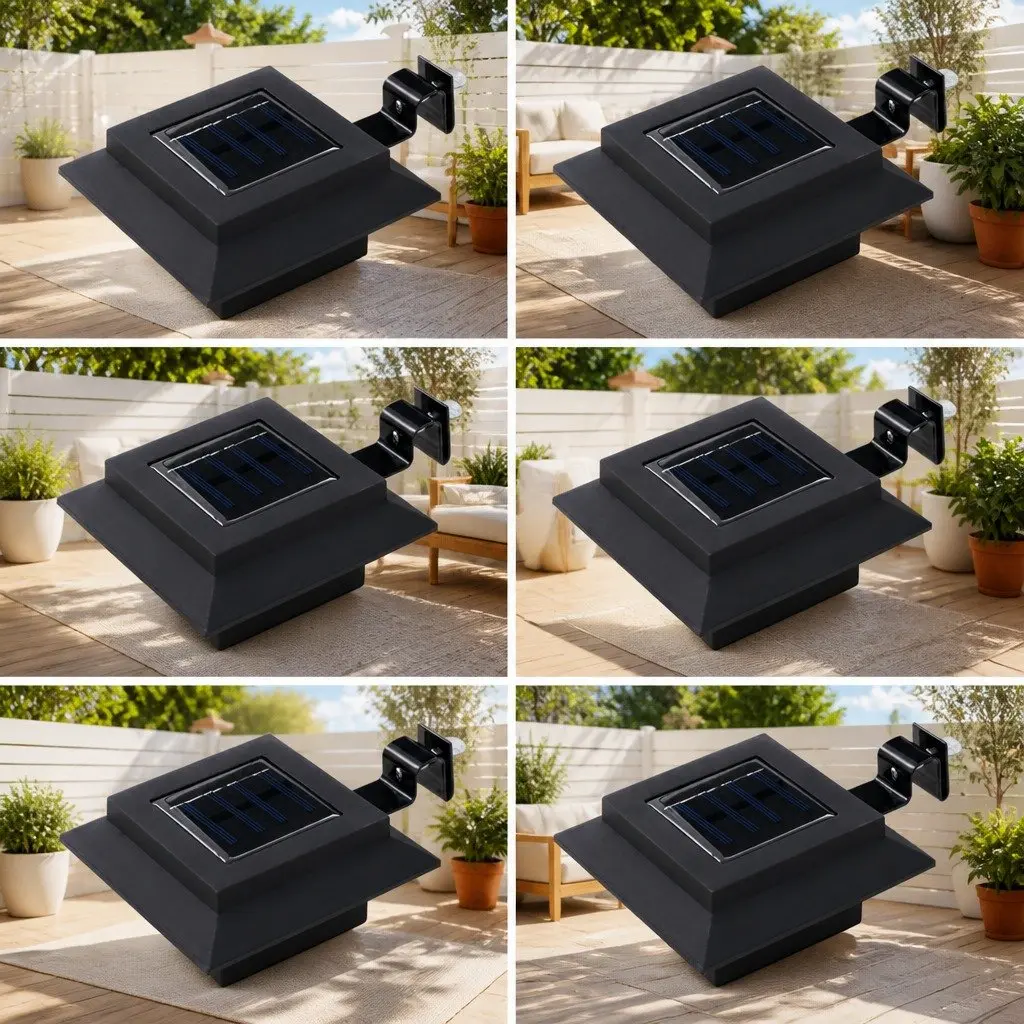 Solar Outdoor LED Lamps 6 Pack Square Black 12cm Garden Fence Wall Lighting