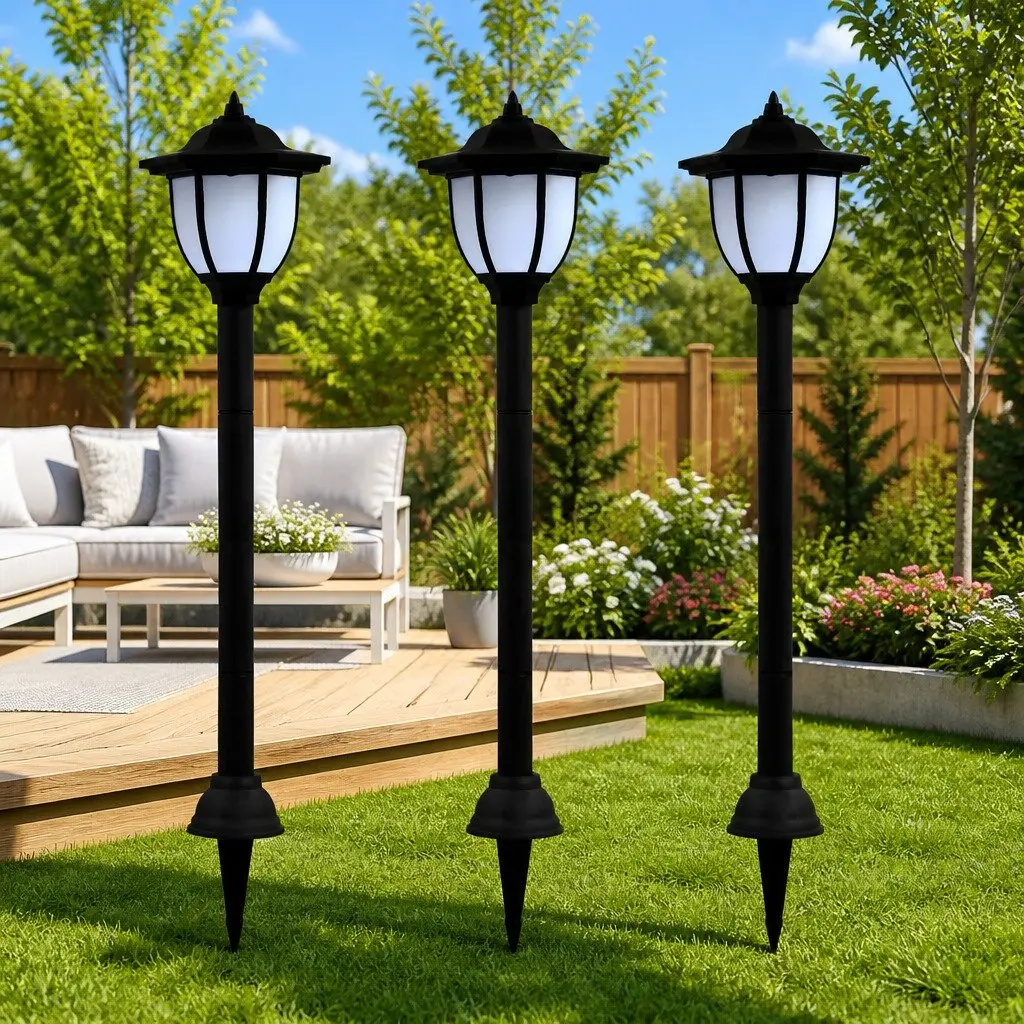 Outdoor Solar LED Lamps 3 Pack Black Garden Patio Pathway Decorative Lighting
