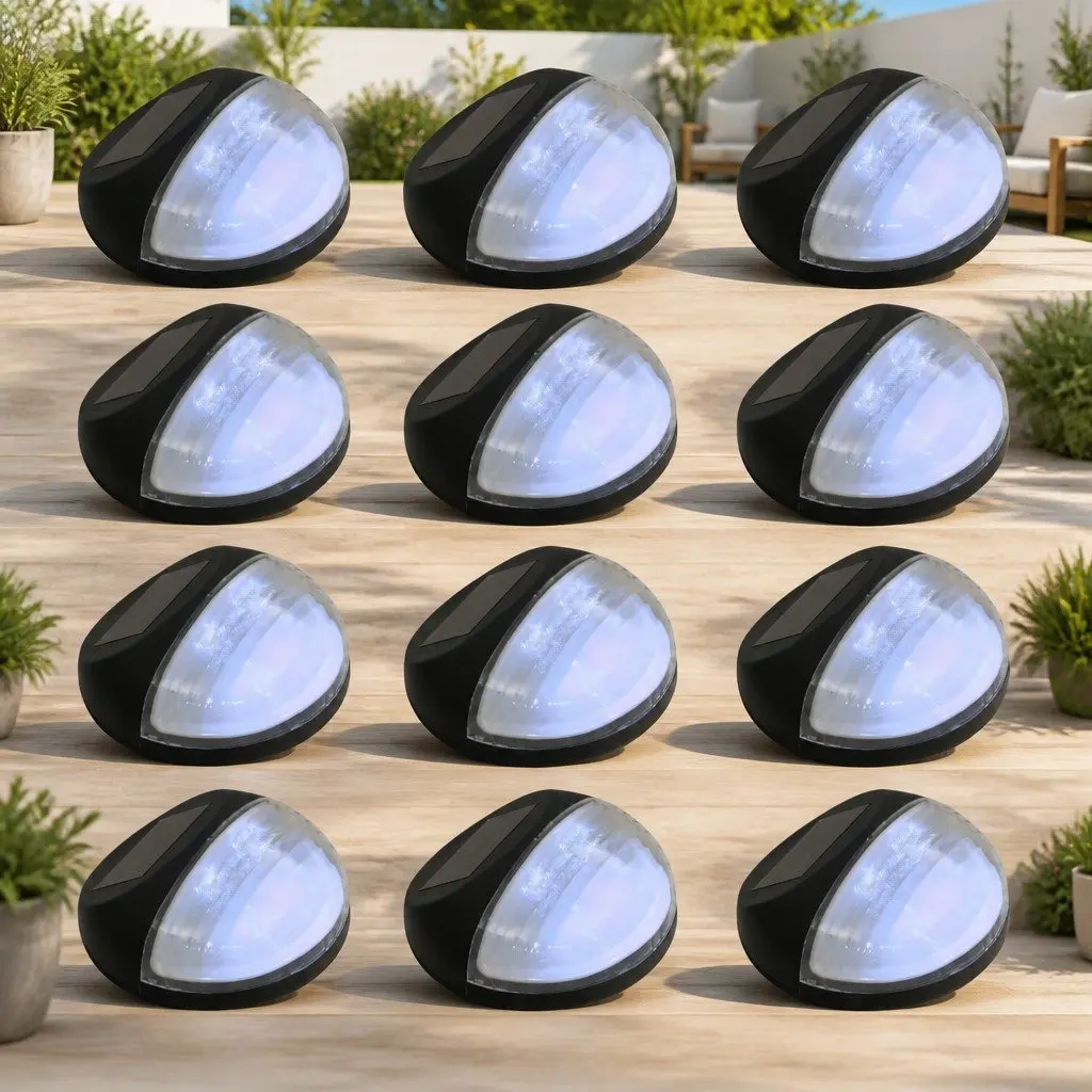 Solar Wall Lights LED Outdoor Garden Lamp Black Round 12 Pack Fence Mount