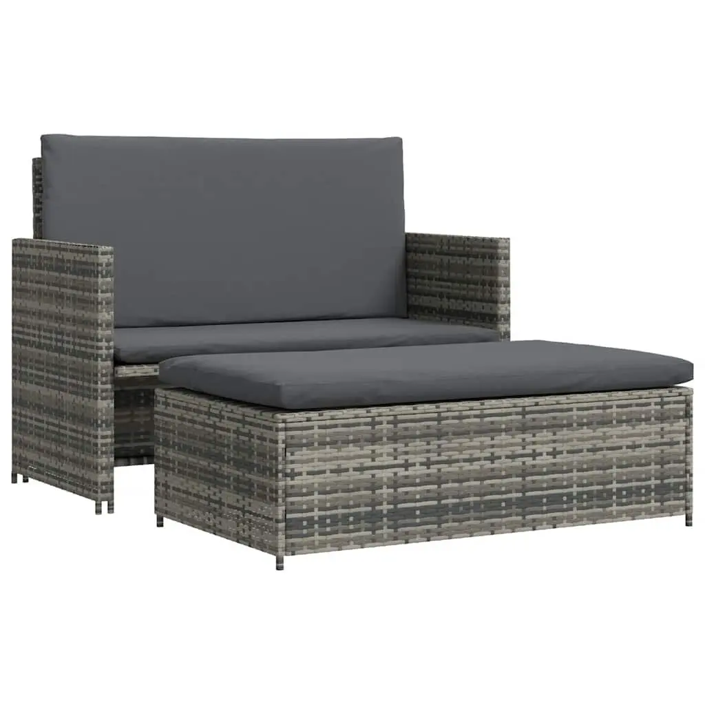 2 Piece Garden Lounge Sofa Set Outdoor Cushions Grey Poly Rattan
