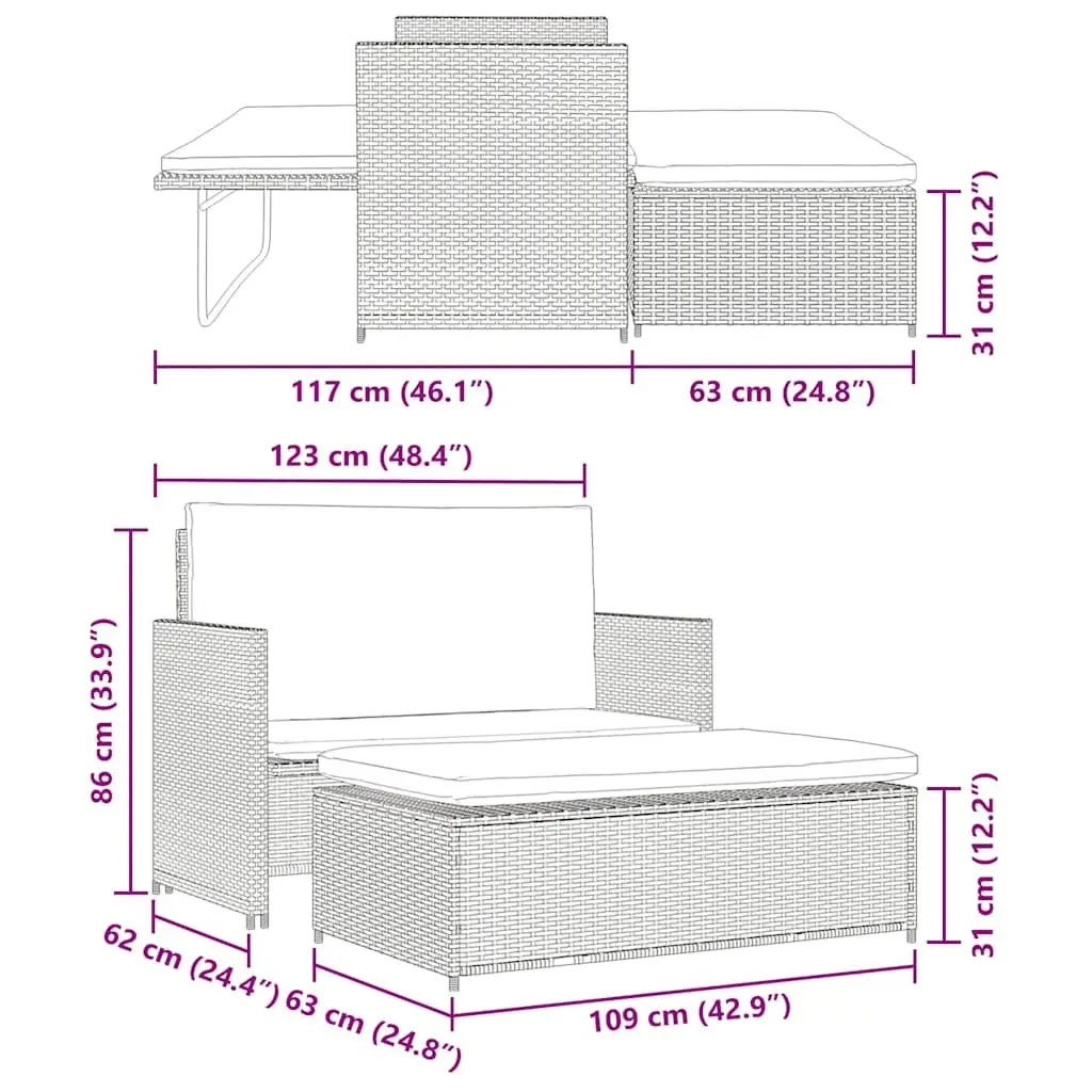 2 Piece Garden Lounge Sofa Set Outdoor Cushions Grey Poly Rattan